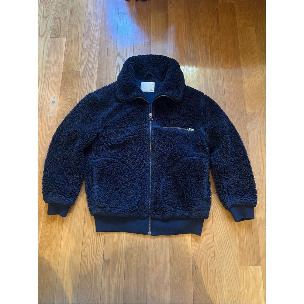 Wilfred Navy Blue Sherpa Teddy Zip Up Jacket Oversized Size XS